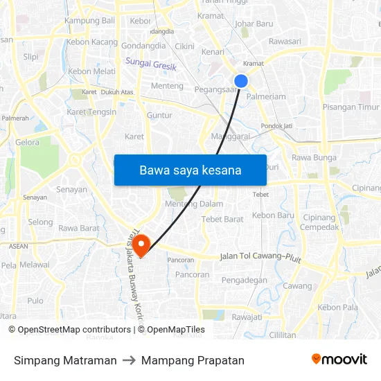 Simpang Matraman to Mampang Prapatan map