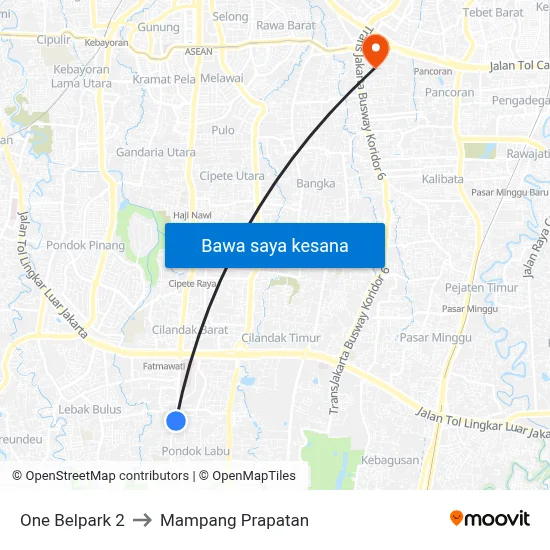 One Belpark 2 to Mampang Prapatan map