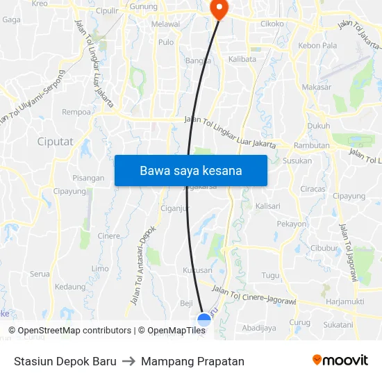 Stasiun Depok Baru to Mampang Prapatan map
