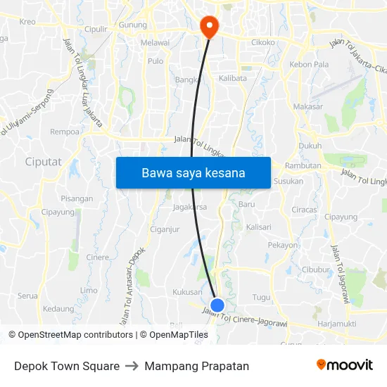 Depok Town Square to Mampang Prapatan map
