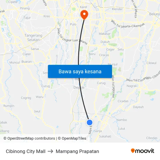 Cibinong City Mall to Mampang Prapatan map