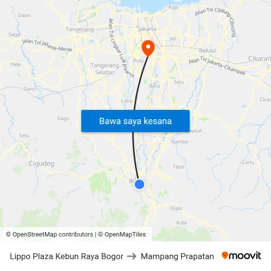 Lippo Plaza Kebun Raya Bogor to Mampang Prapatan map