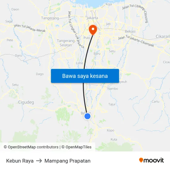 Kebun Raya to Mampang Prapatan map