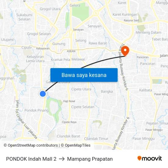 PONDOK Indah Mall 2 to Mampang Prapatan map