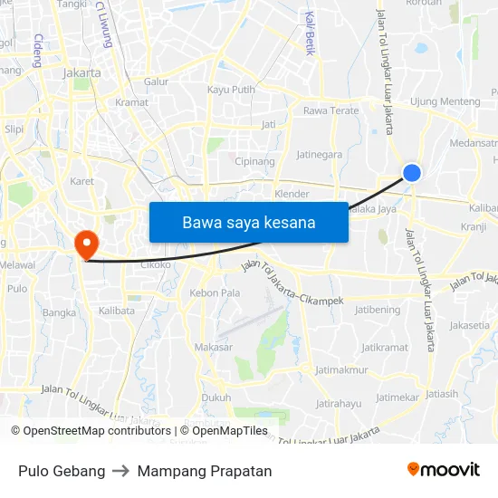 Pulo Gebang to Mampang Prapatan map