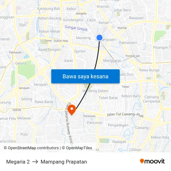 Megaria 2 to Mampang Prapatan map