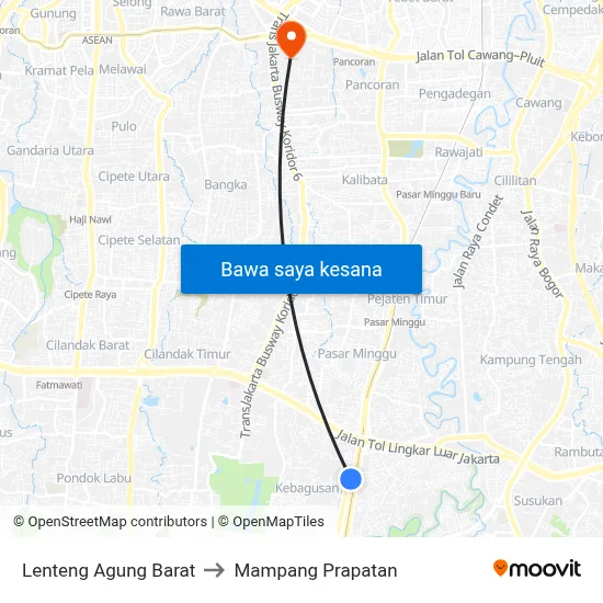 Lenteng Agung Barat to Mampang Prapatan map