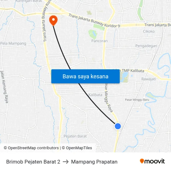 Brimob Pejaten Barat 2 to Mampang Prapatan map