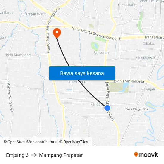 Empang 3 to Mampang Prapatan map