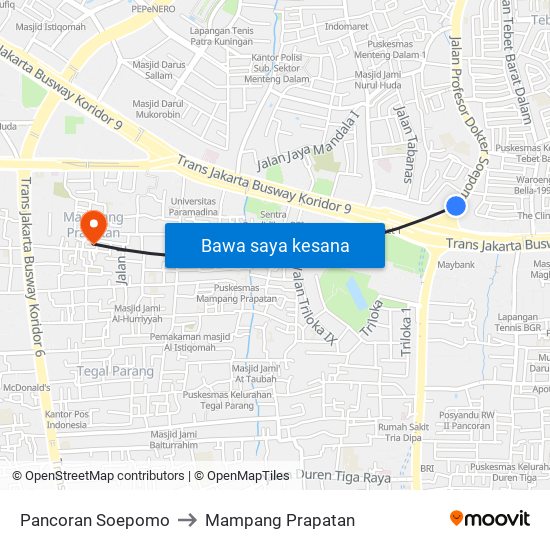 Pancoran Soepomo to Mampang Prapatan map