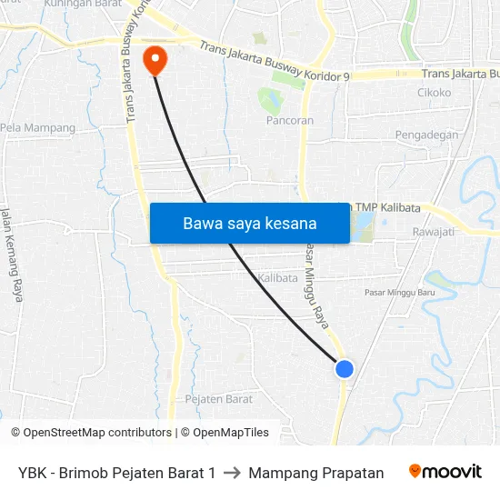 YBK - Brimob Pejaten Barat 1 to Mampang Prapatan map