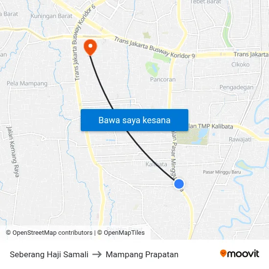 Seberang Haji Samali to Mampang Prapatan map