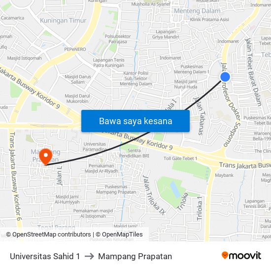 Universitas Sahid 1 to Mampang Prapatan map
