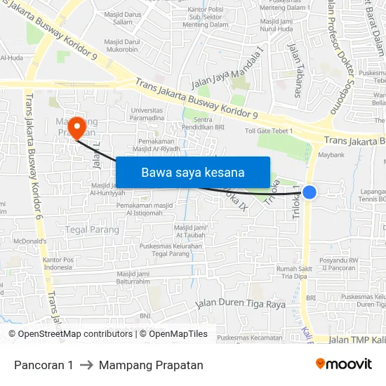 Pancoran 1 to Mampang Prapatan map