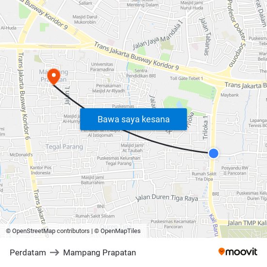 Perdatam to Mampang Prapatan map