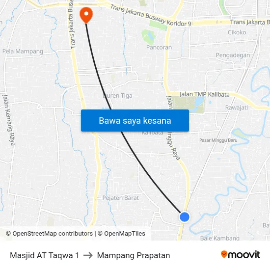 Masjid AT Taqwa 1 to Mampang Prapatan map