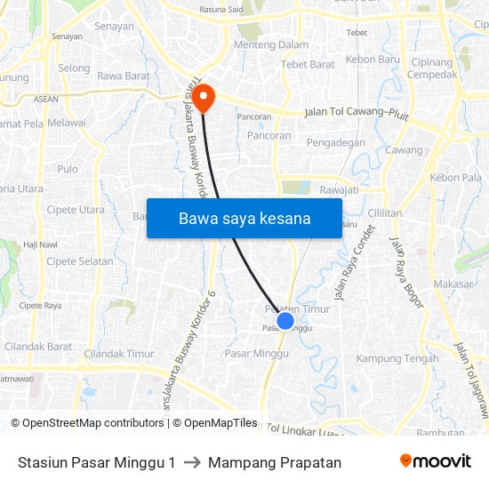 Stasiun Pasar Minggu 1 to Mampang Prapatan map