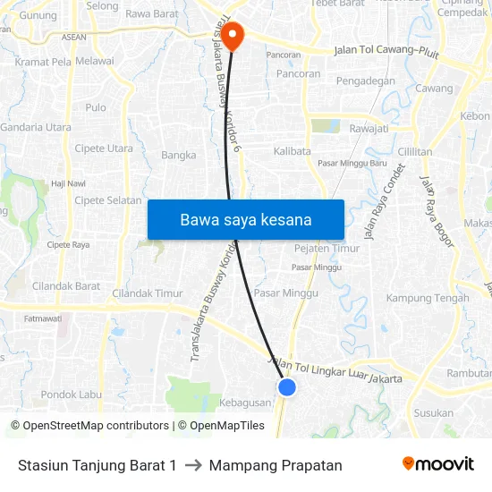 Stasiun Tanjung Barat 1 to Mampang Prapatan map