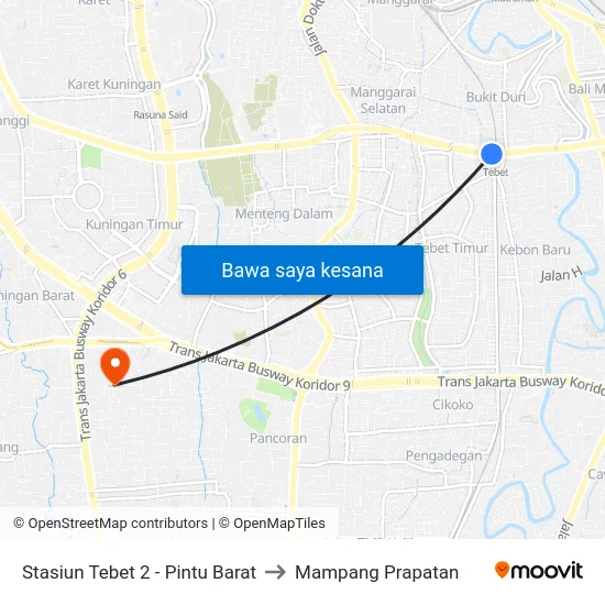 Stasiun Tebet 2 - Pintu Barat to Mampang Prapatan map