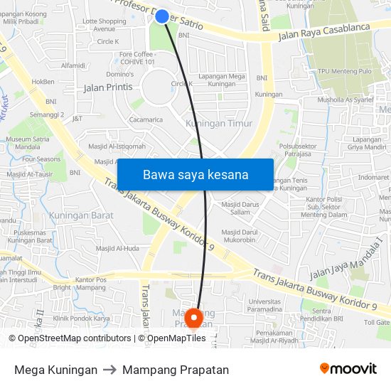 Mega Kuningan to Mampang Prapatan map