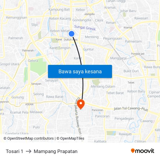 Tosari 1 to Mampang Prapatan map