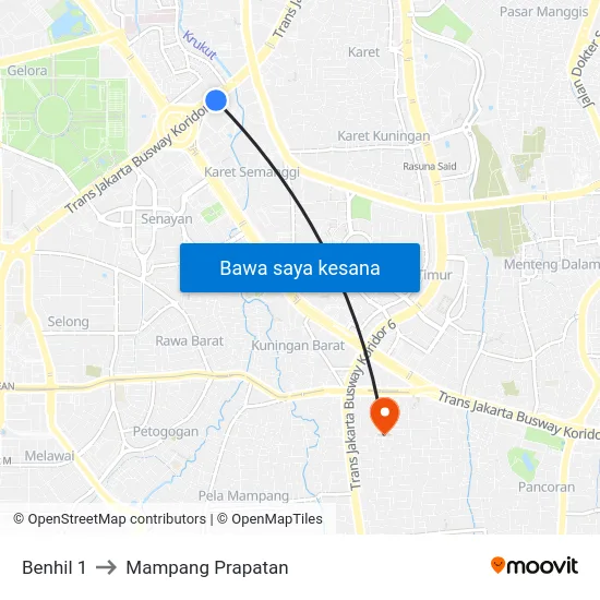 Benhil 1 to Mampang Prapatan map