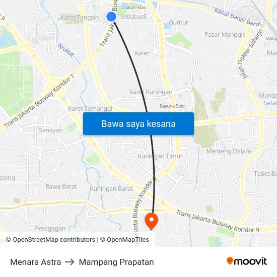 Menara Astra to Mampang Prapatan map