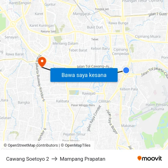 Cawang Soetoyo 2 to Mampang Prapatan map