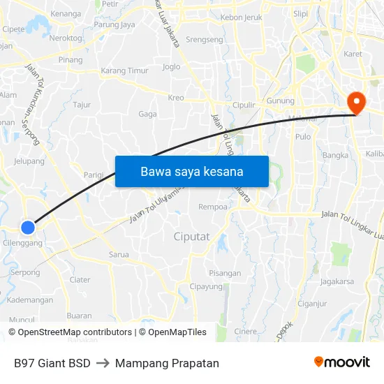 B97 Giant BSD to Mampang Prapatan map
