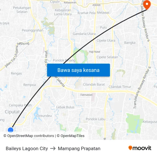 Baileys Lagoon City to Mampang Prapatan map