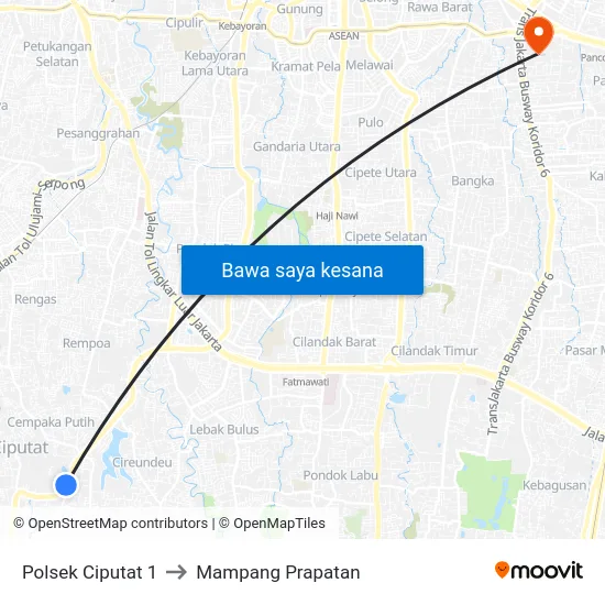 Polsek Ciputat 1 to Mampang Prapatan map