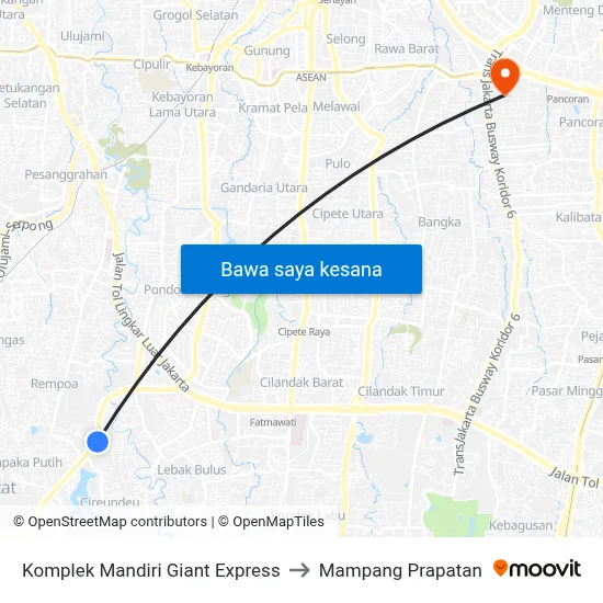 Komplek Mandiri Giant Express to Mampang Prapatan map