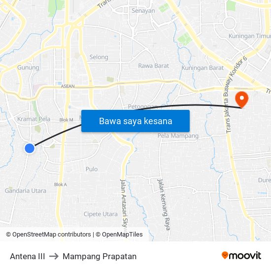 Antena III to Mampang Prapatan map
