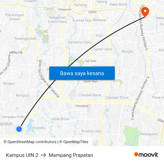 Kampus UIN 2 to Mampang Prapatan map