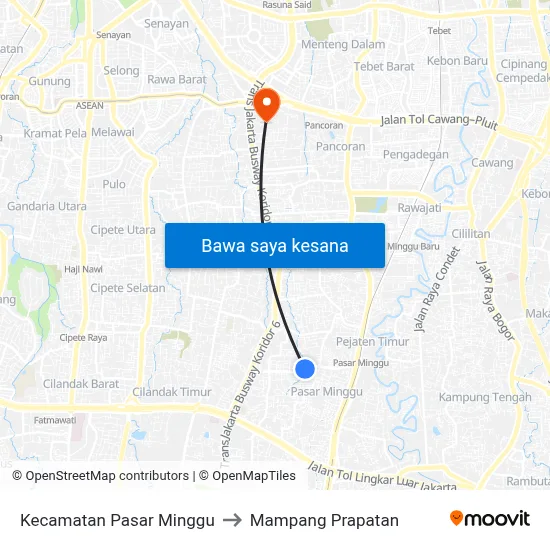Kecamatan Pasar Minggu to Mampang Prapatan map