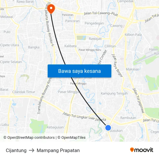 Cijantung to Mampang Prapatan map