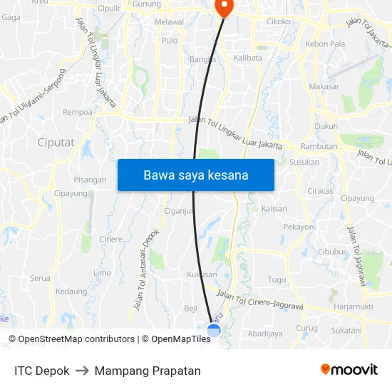 ITC Depok to Mampang Prapatan map