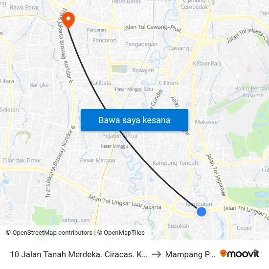 10 Jalan Tanah Merdeka. Ciracas. Kota Jakarta Timur to Mampang Prapatan map