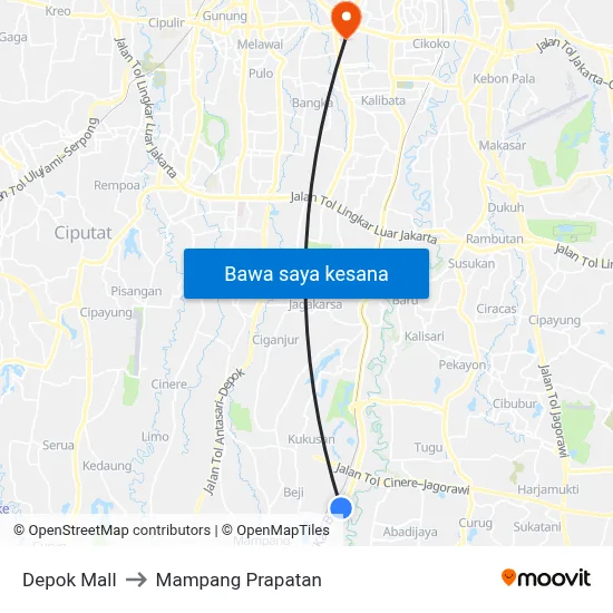 Depok Mall to Mampang Prapatan map