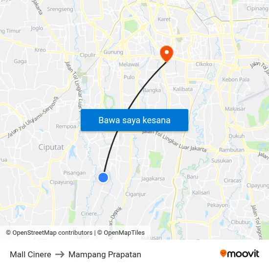 Mall Cinere to Mampang Prapatan map