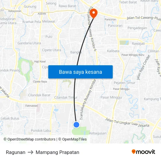 Ragunan to Mampang Prapatan map