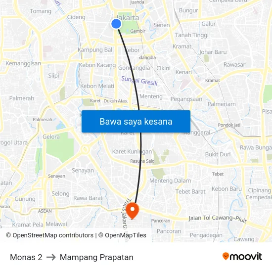 Monas 2 to Mampang Prapatan map