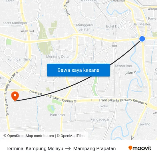 Terminal Kampung Melayu to Mampang Prapatan map