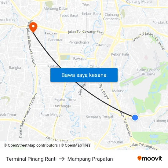 Terminal Pinang Ranti to Mampang Prapatan map