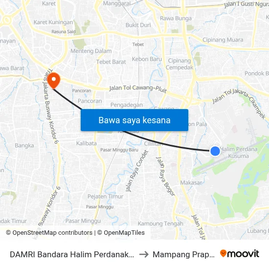 DAMRI Bandara Halim Perdanakusuma to Mampang Prapatan map