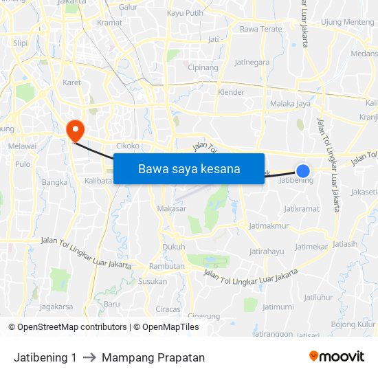 Jatibening 1 to Mampang Prapatan map