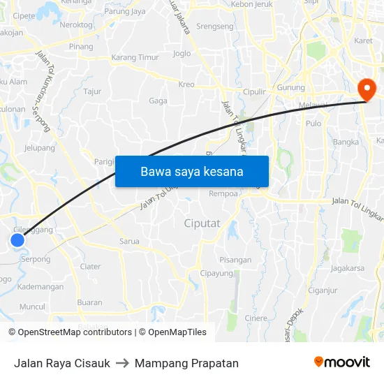 Jalan Raya Cisauk to Mampang Prapatan map
