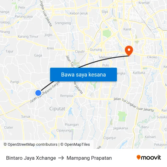 Bintaro Jaya Xchange to Mampang Prapatan map