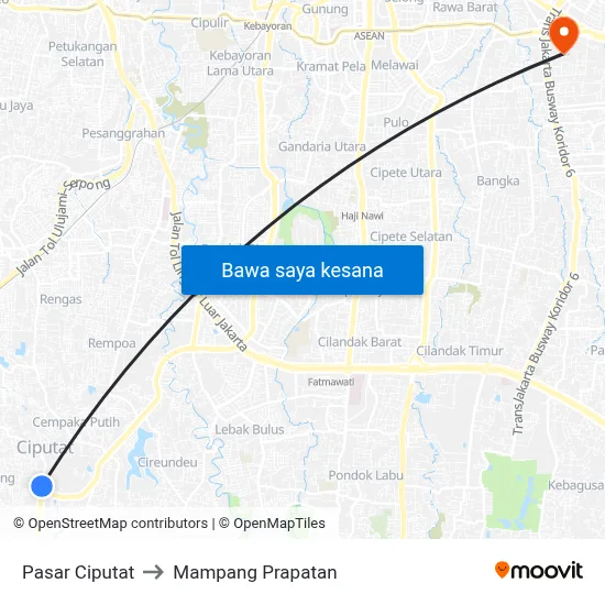 Pasar Ciputat to Mampang Prapatan map