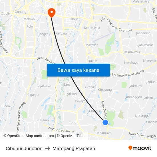 Cibubur Junction to Mampang Prapatan map